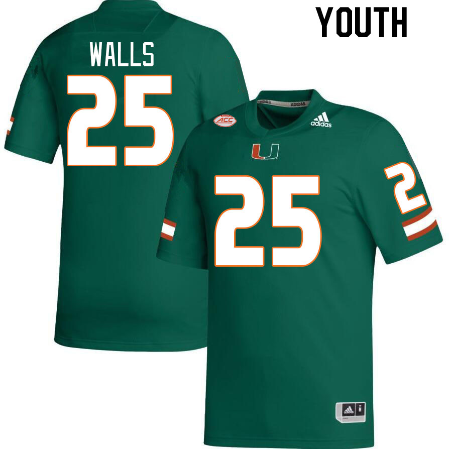 Youth #25 Jefferson Walls Miami Hurricanes College Football Jerseys Stitched-Green - Click Image to Close